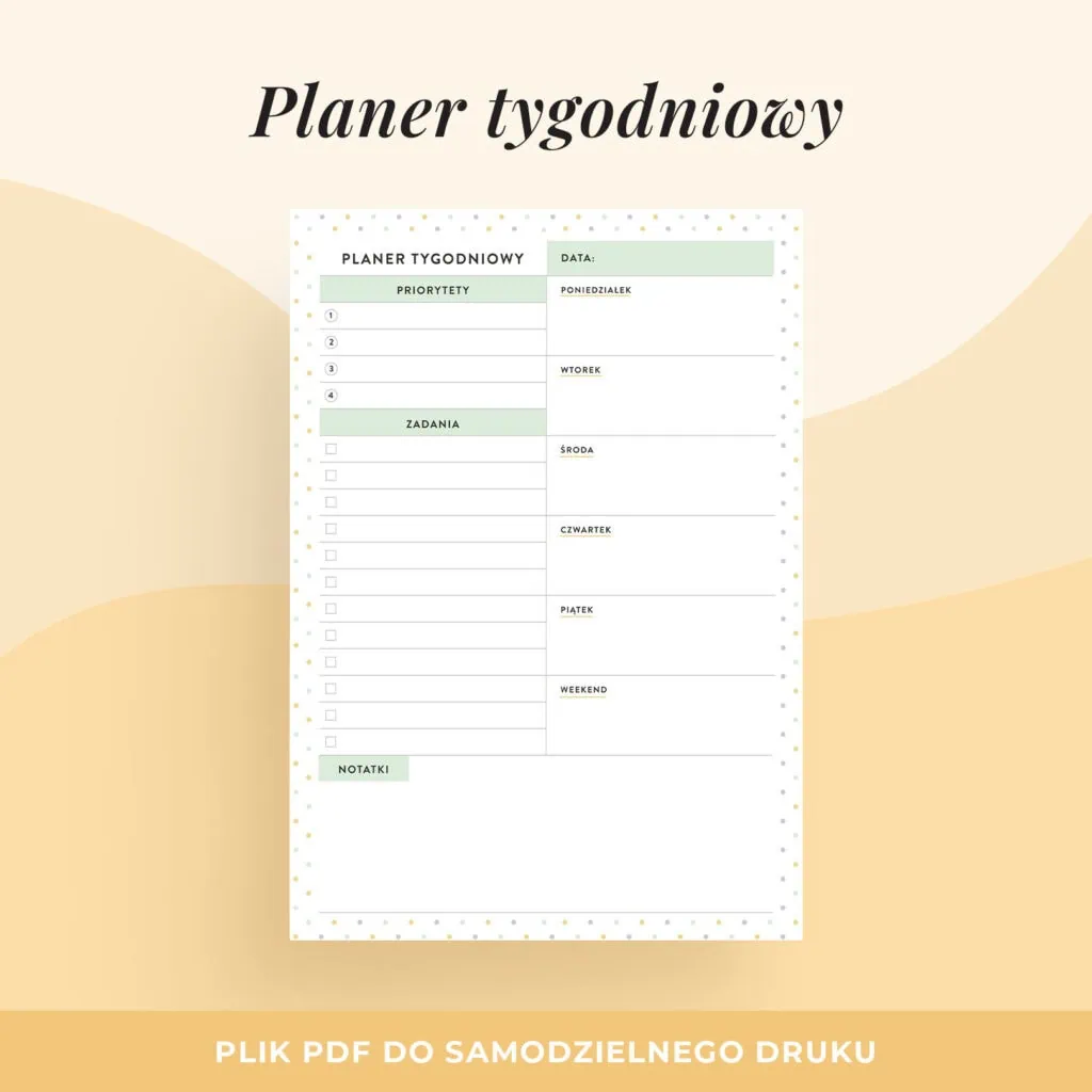 Planer tygodniowy do druku | kolorowy