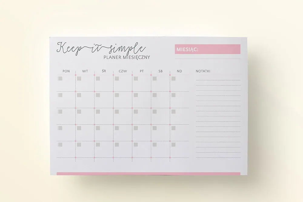Planer miesięczny do druku - Keep It Simple - obrazek 2