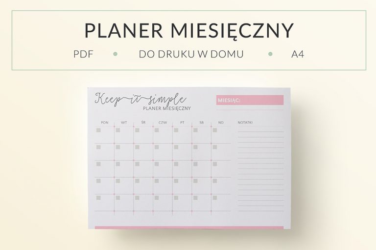 Planer miesięczny do druku Keep It Simple OgarniamSie.pl