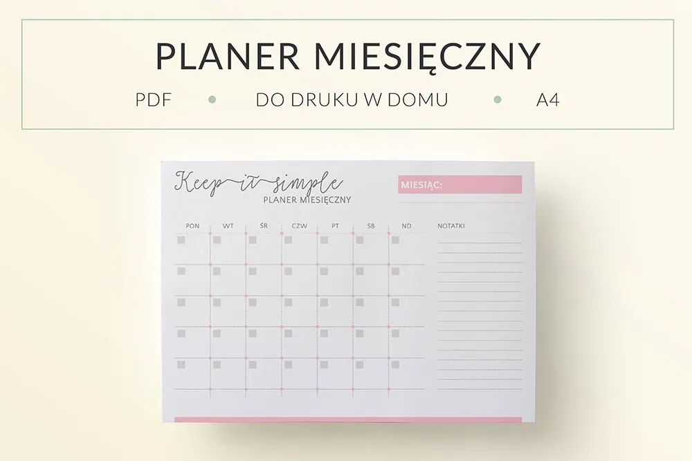 Planer miesięczny do druku - Keep It Simple
