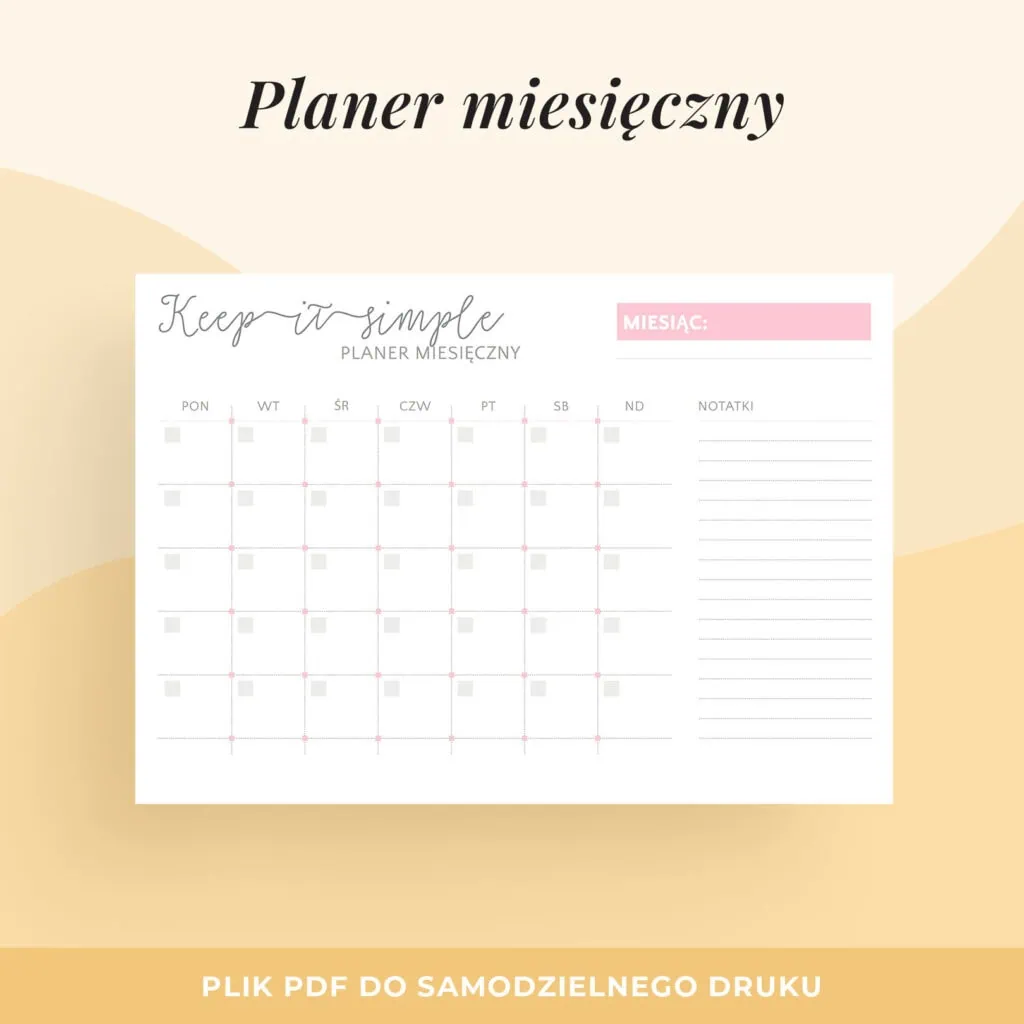 Planer miesięczny do druku – Keep It Simple
