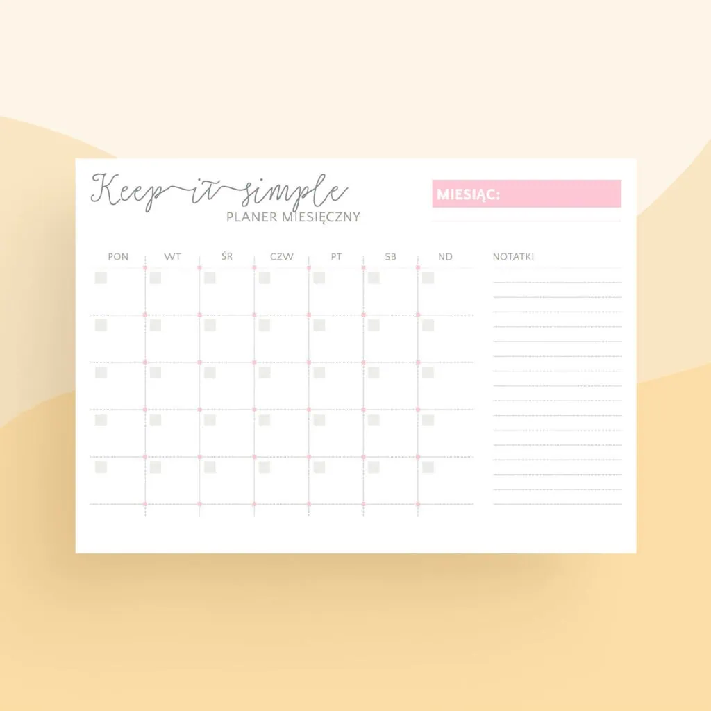 Planer miesięczny do druku – Keep It Simple (2)