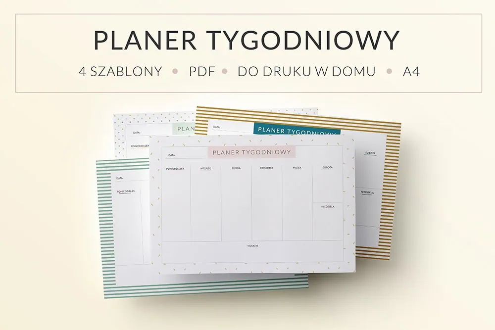 Planer tygodniowy do druku - bez dat, 4 różne szablony