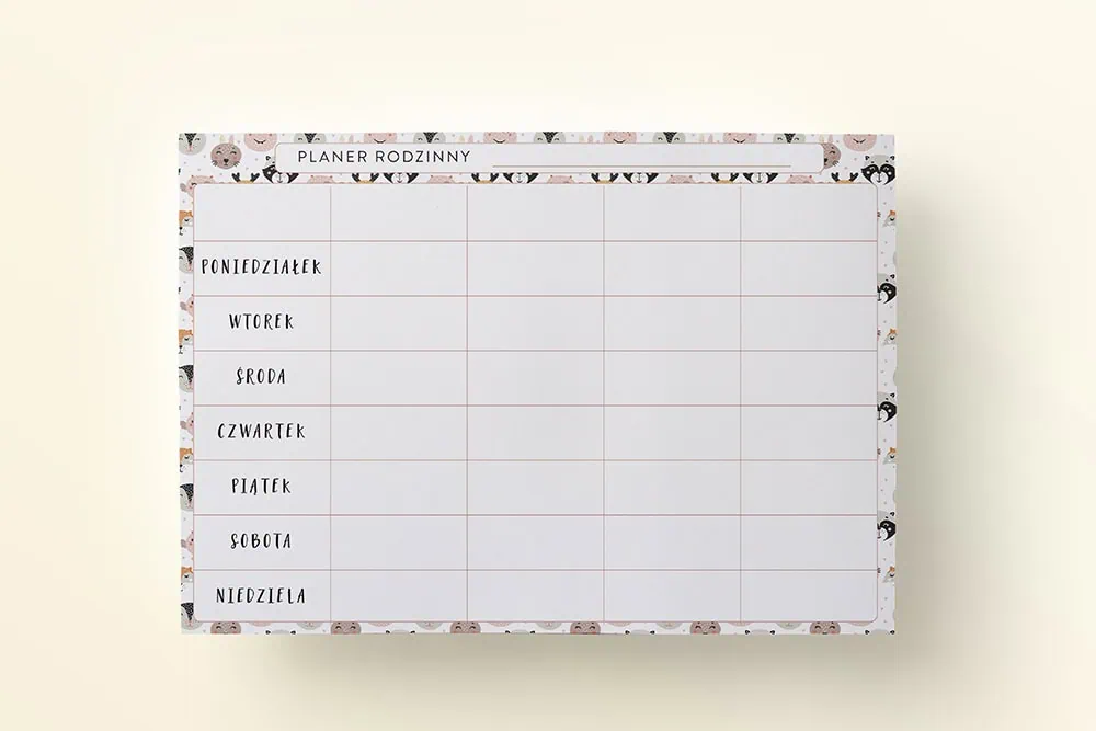 Tygodniowy planer rodzinny do druku "Zwierzątka" - obrazek 2