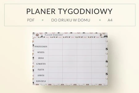 Tygodniowy planer rodzinny do druku "Zwierzątka"