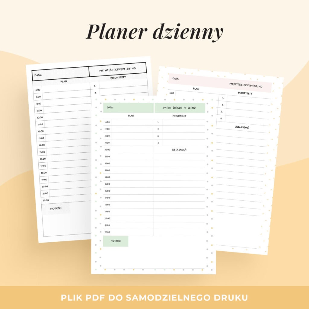 Planer Dzienny do druku | 3 różne wzory
