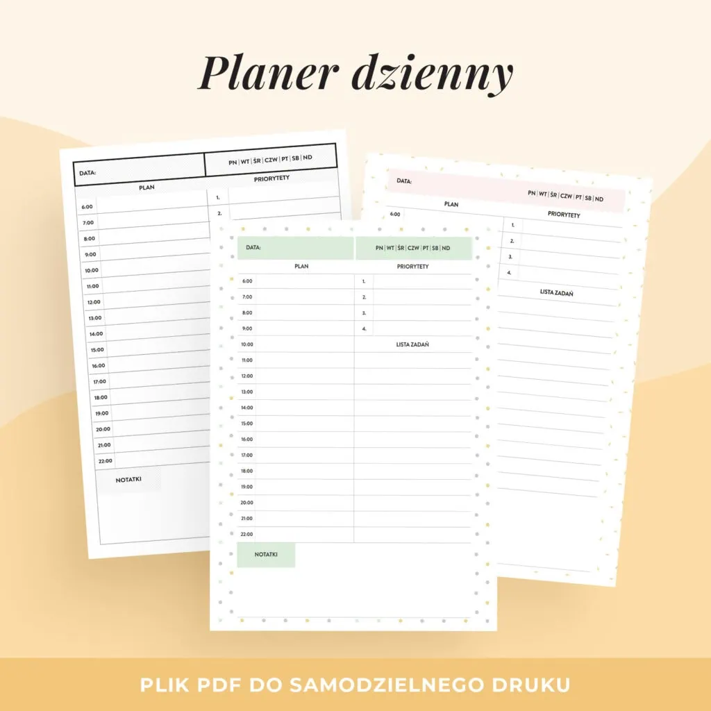 Planer Dzienny do druku | 3 różne wzory