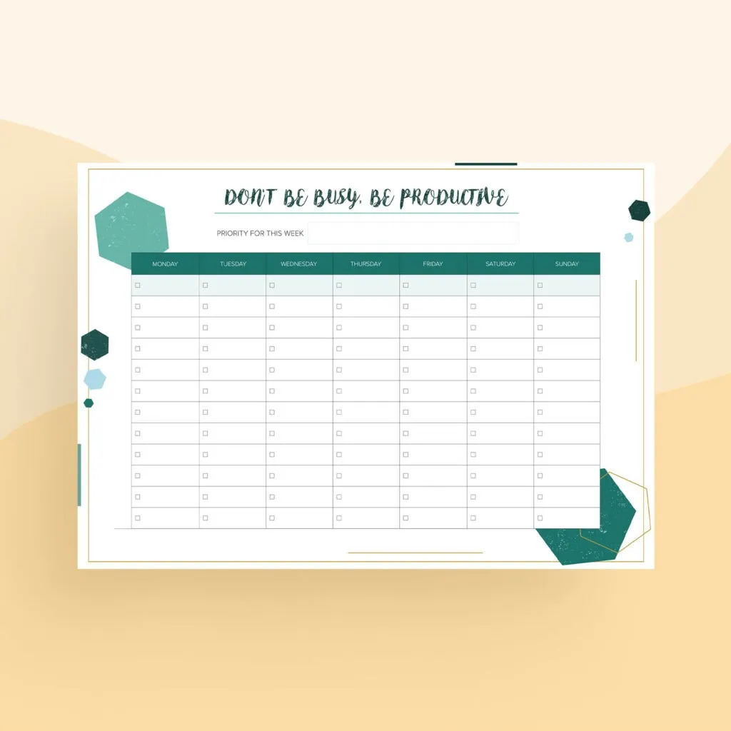 Planer, lista zadań do druku “Don’t be busy, be productive” (2)
