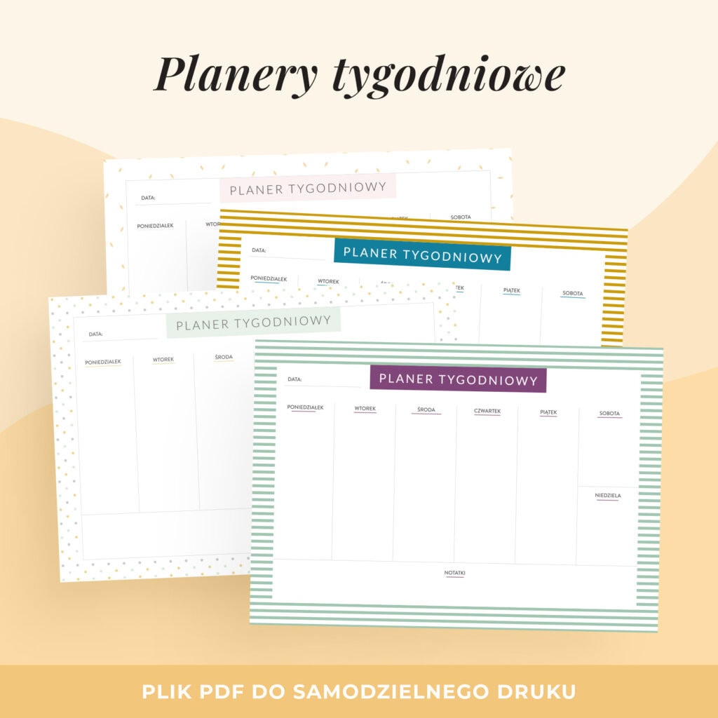 Planer tygodniowy do druku – bez dat, 4 różne szablony