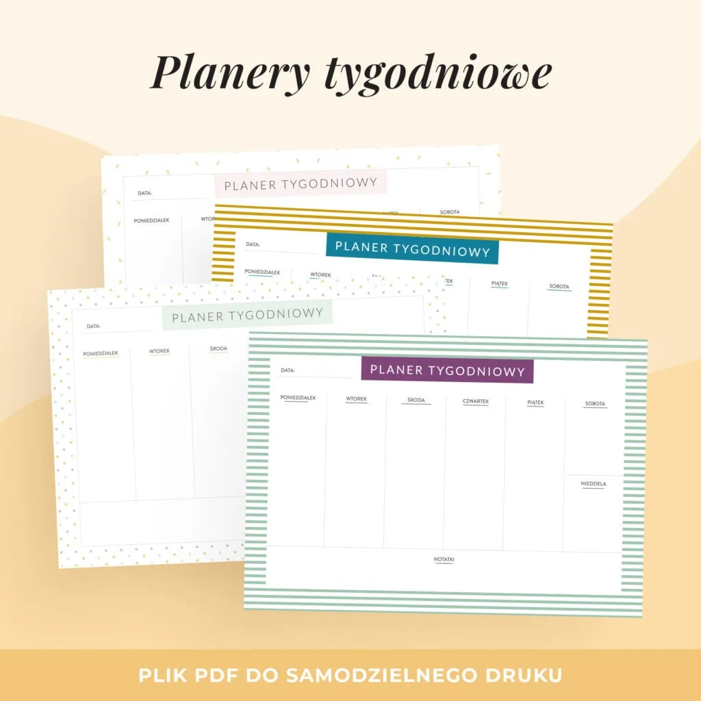Planer tygodniowy do druku – bez dat, 4 różne szablony