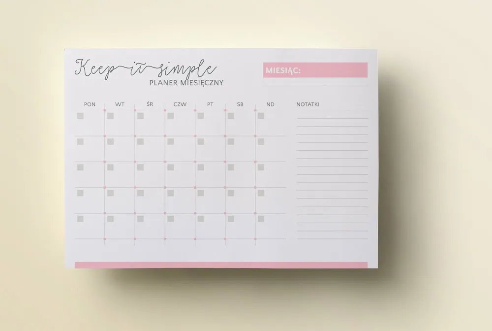 planer miesięczny a5 2018