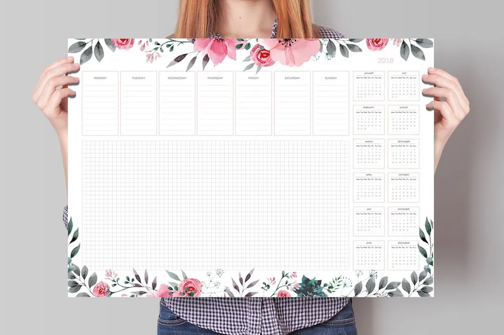 podkładka na biurko kalendarz 2018 kwiaty