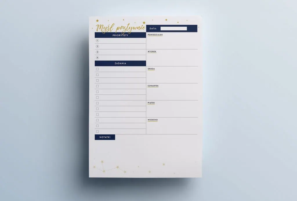 planer tygodniowy a5 myśl pozytywnie