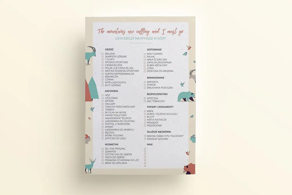Lista rzeczy "co zabrać w góry?" do druku | Format A5 - obrazek 2