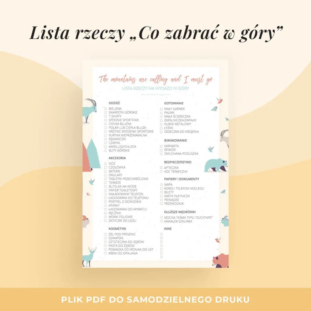 Lista rzeczy “co zabrać w góry?” do druku | Format A5