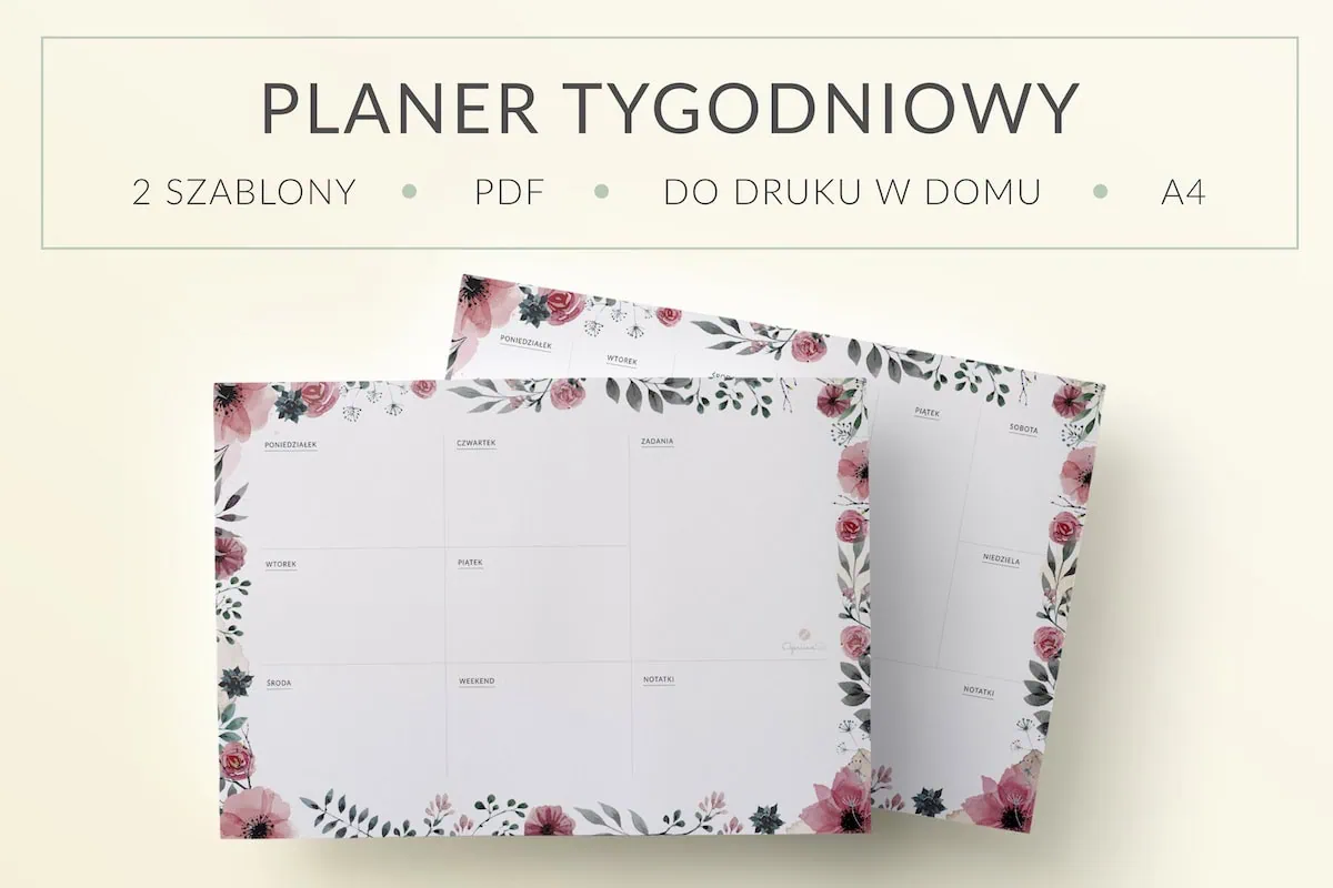 Planery tygodniowe "Kwiaty" do druku | 2 różne szablony | Format A4