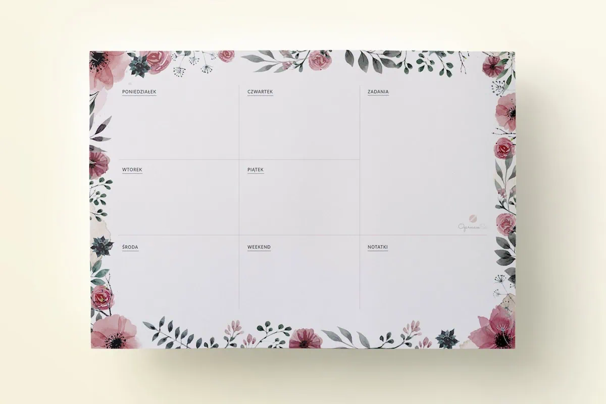 Planery tygodniowe "Kwiaty" do druku | 2 różne szablony | Format A4 - obrazek 2