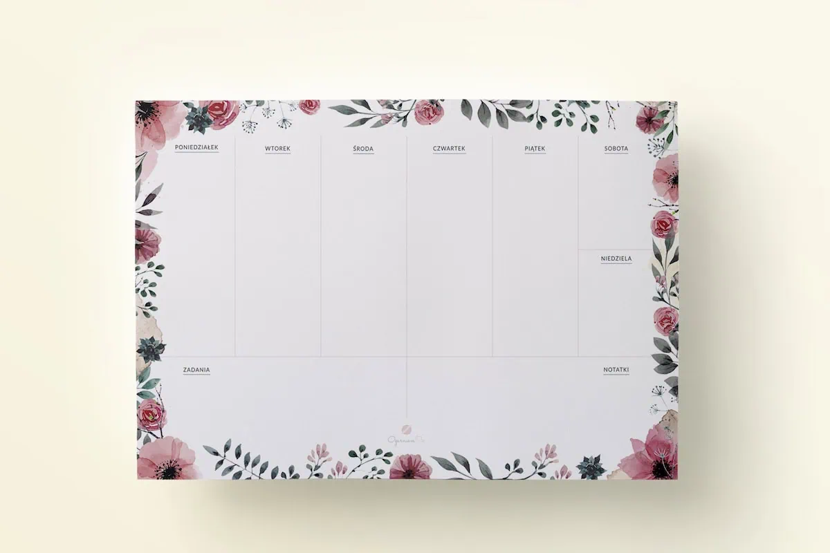 Planery tygodniowe "Kwiaty" do druku | 2 różne szablony | Format A4 - obrazek 3