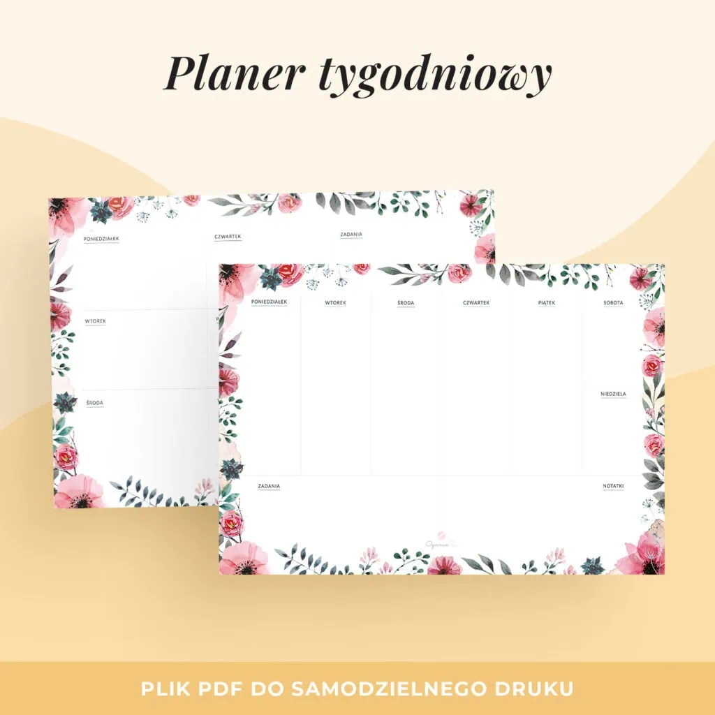 Planery tygodniowe “Kwiaty” do druku | 2 różne szablony | Format A4
