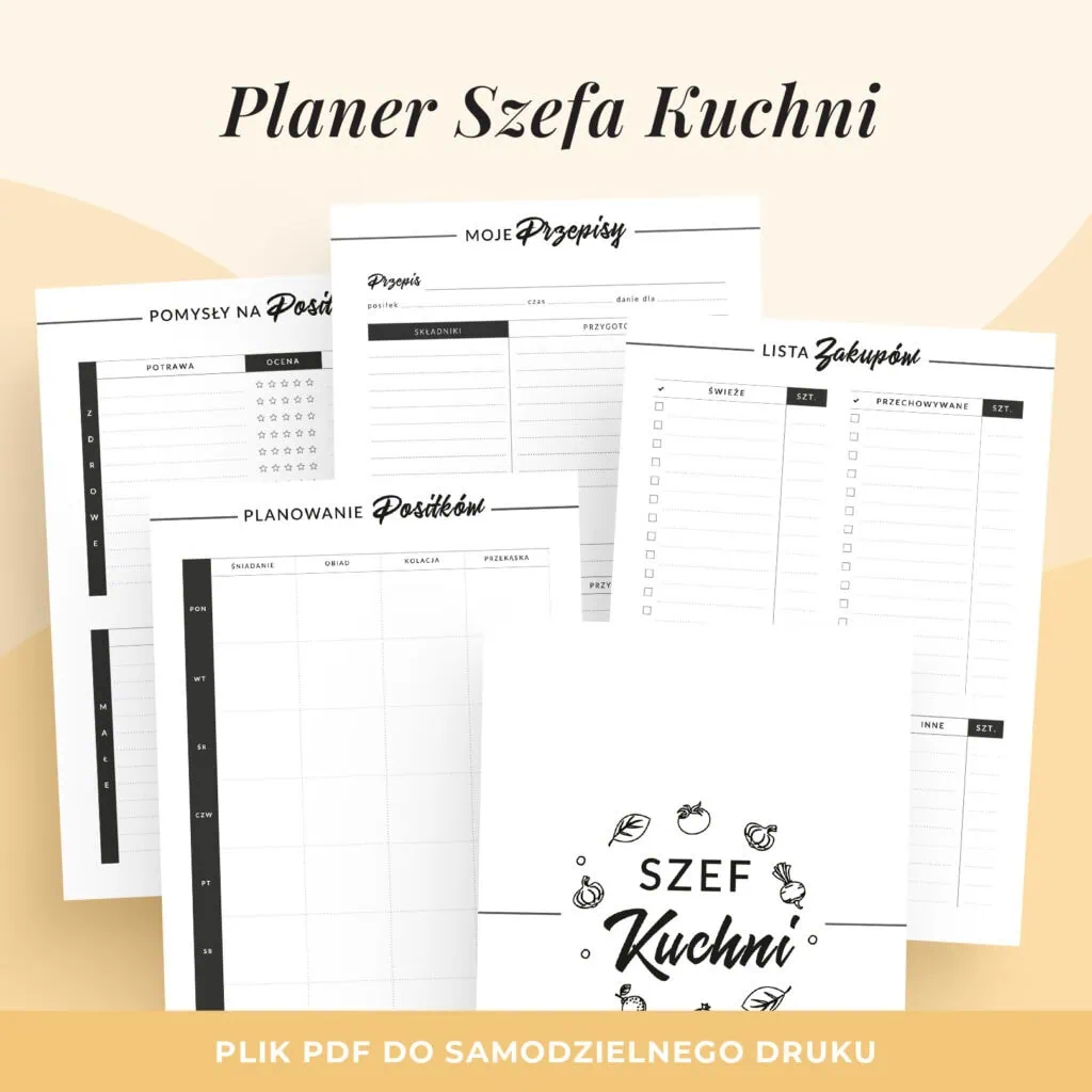 Szef Kuchni – przepiśnik, planer posiłków i jadłospisów do druku | Format A5