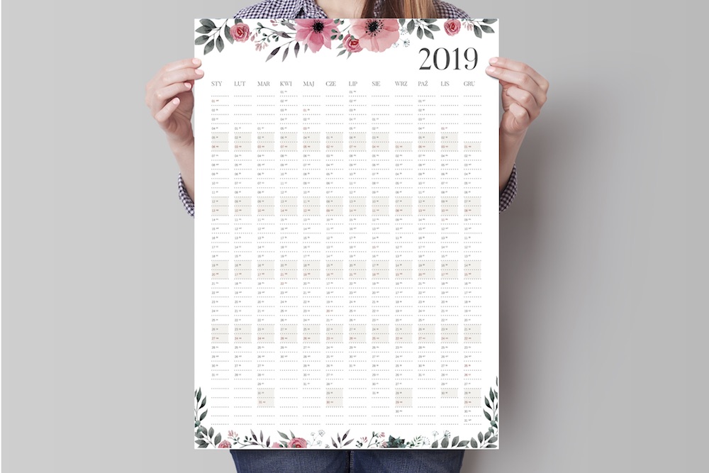 planer kalendarz na ścianę 2019