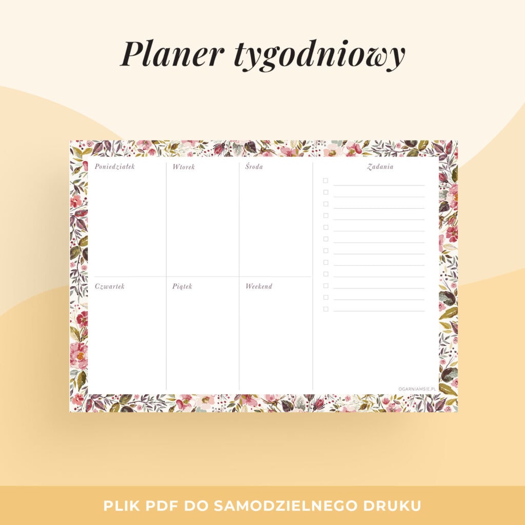 Planner tygodniowy "Pożegnanie lata" do druku | Format A4