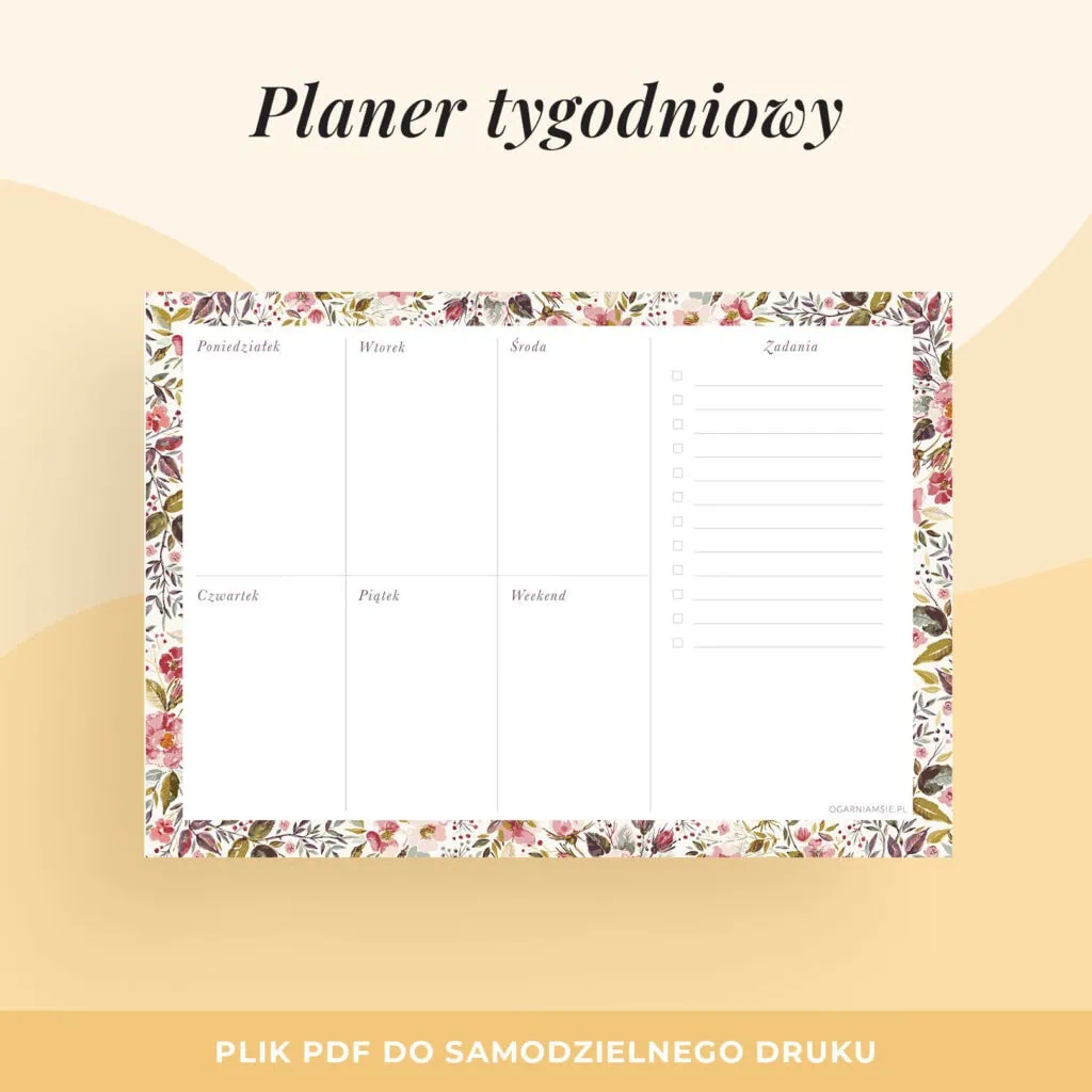 Planner tygodniowy "Pożegnanie lata" do druku | Format A4