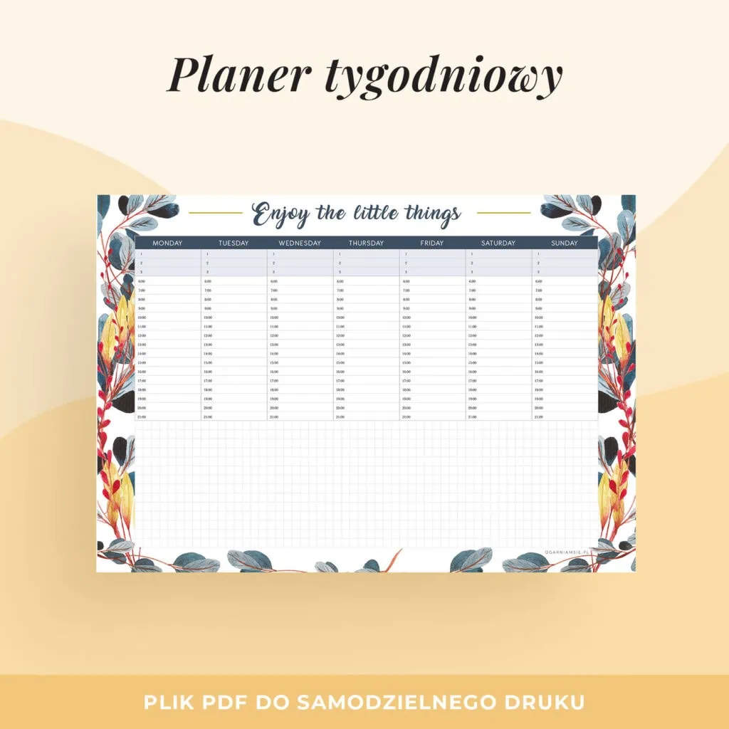 Planer tygodniowy “Enjoy the little things” do druku | Format A4