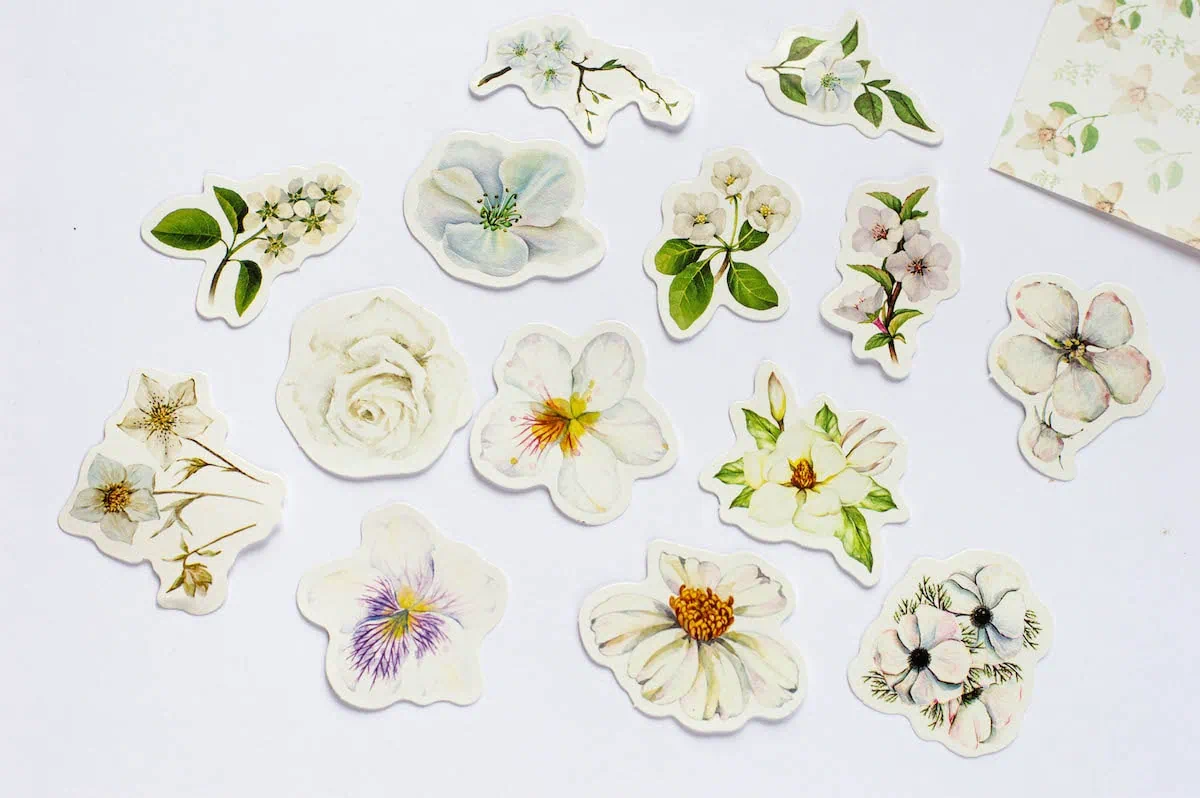 naklejki do planera kwiaty białe