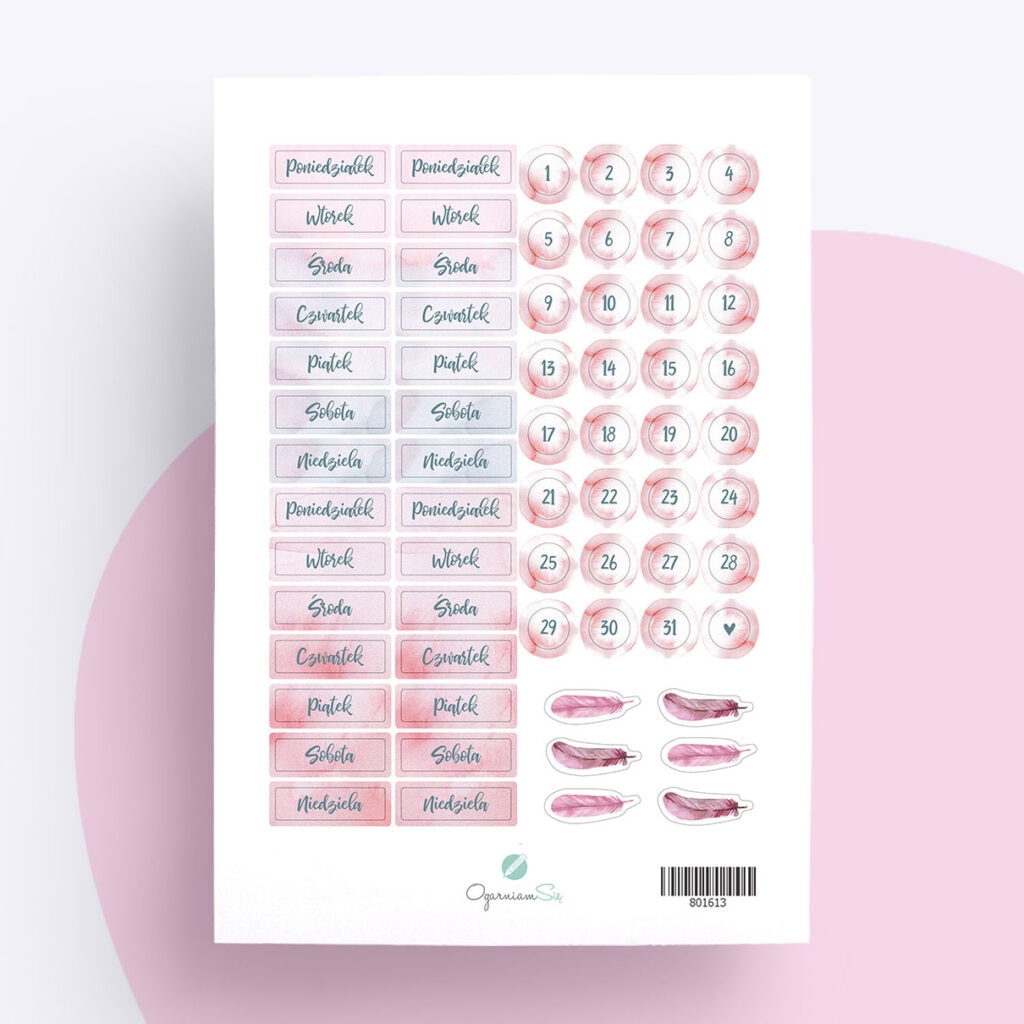 Naklejki do bullet journala i planera “Nazwy dni tygodnia”