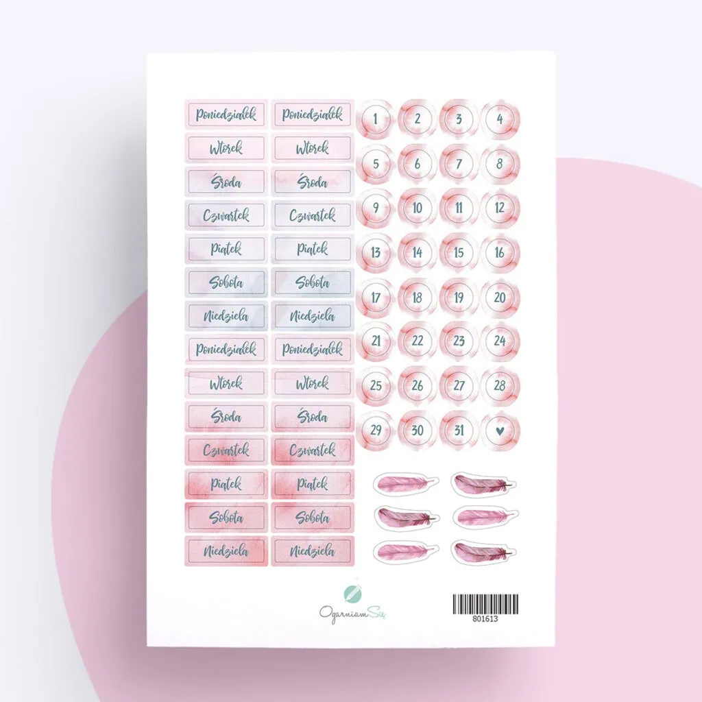 Naklejki do bullet journala i planera “Nazwy dni tygodnia”