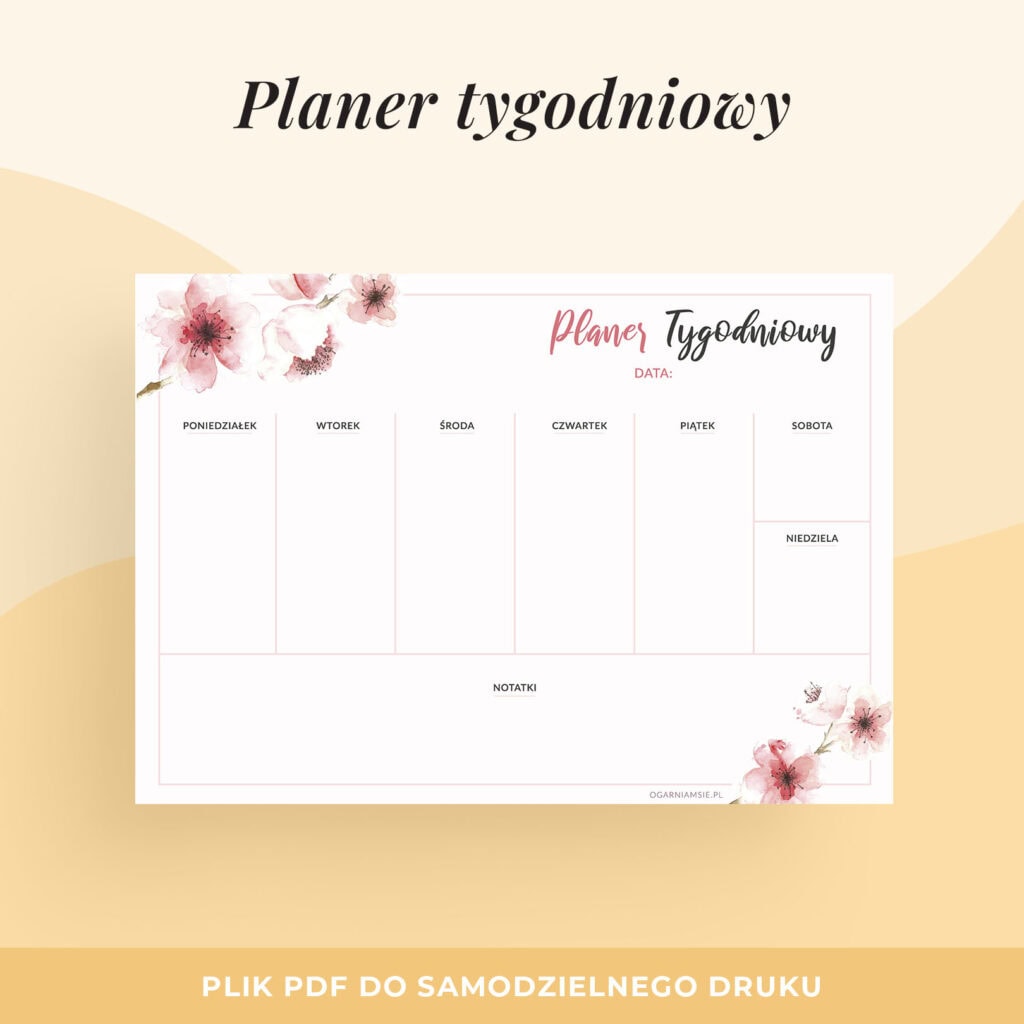 Planer tygodniowy “Magnolie” do druku | Format A4