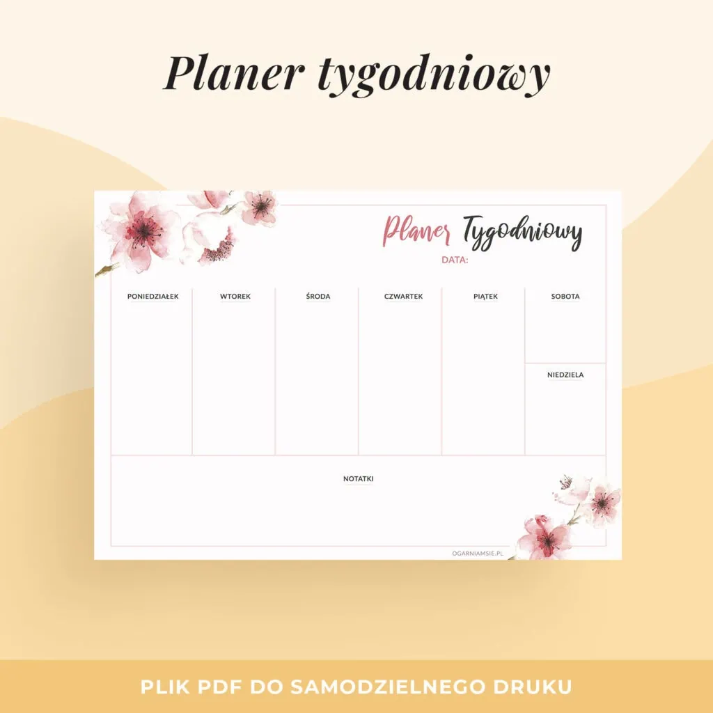 Planer tygodniowy “Magnolie” do druku | Format A4