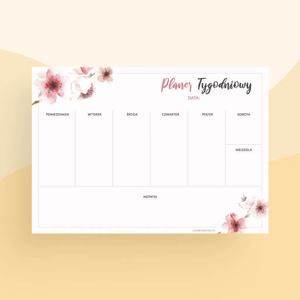 Planer tygodniowy “Magnolie” do druku | Format A4 (2)