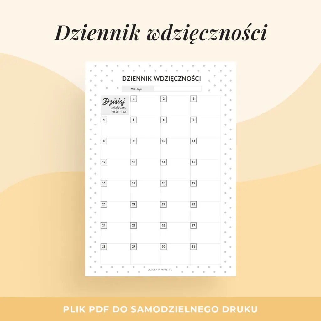 Dziennik wdzięczności – planer do druku | Format A5