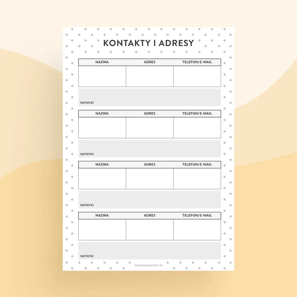Kontakty i adresy – planer do druku | Format A5 (2)