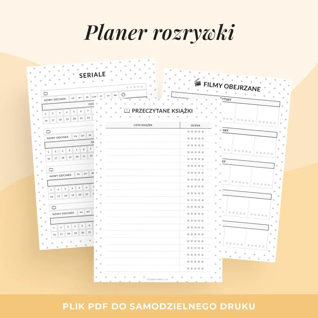 Książki, filmy i seriale – planer do druku | Format A5