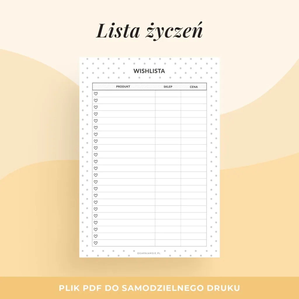 Wishlista – planer do druku | Format A5