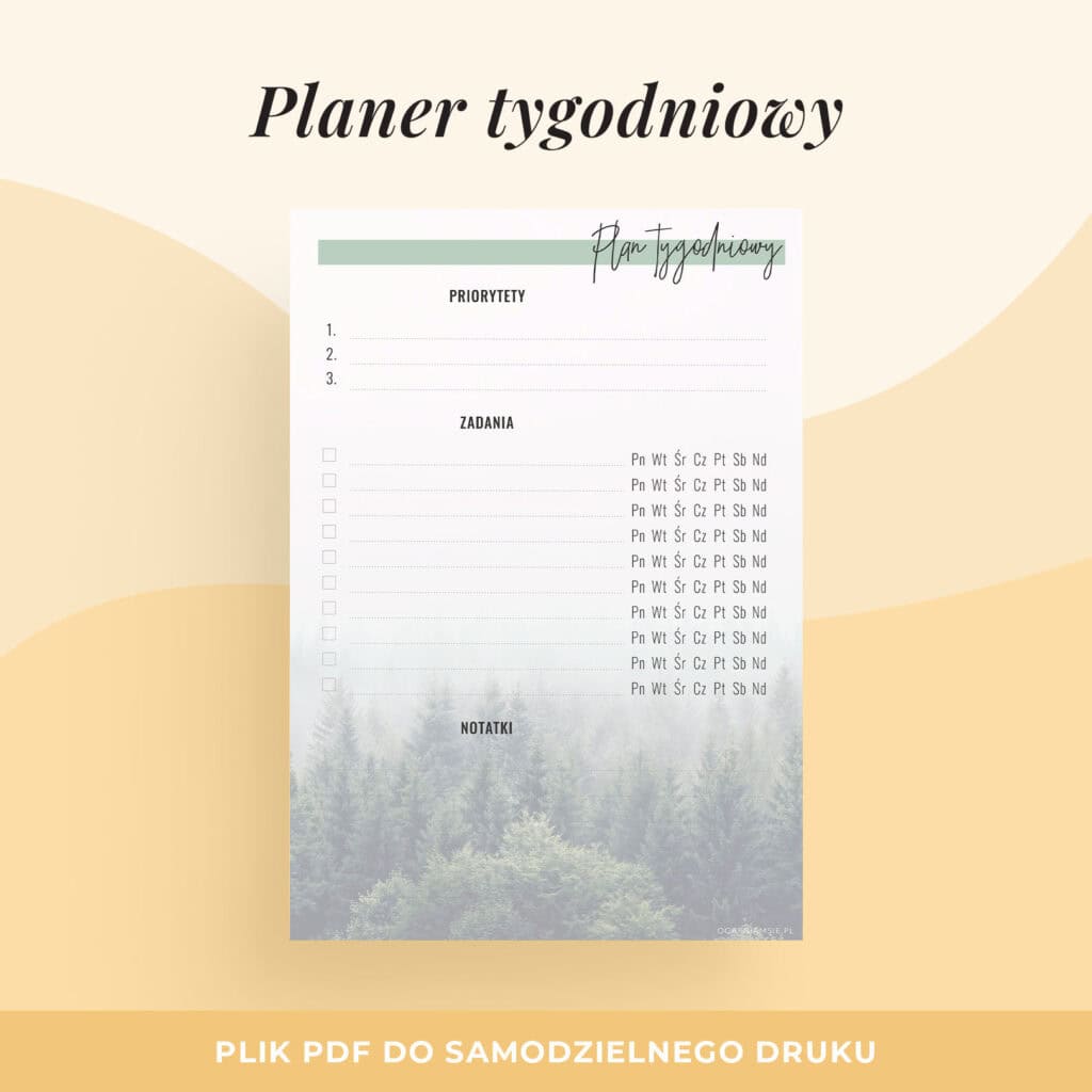 Planer tygodniowy do druku “Las” | Format A5