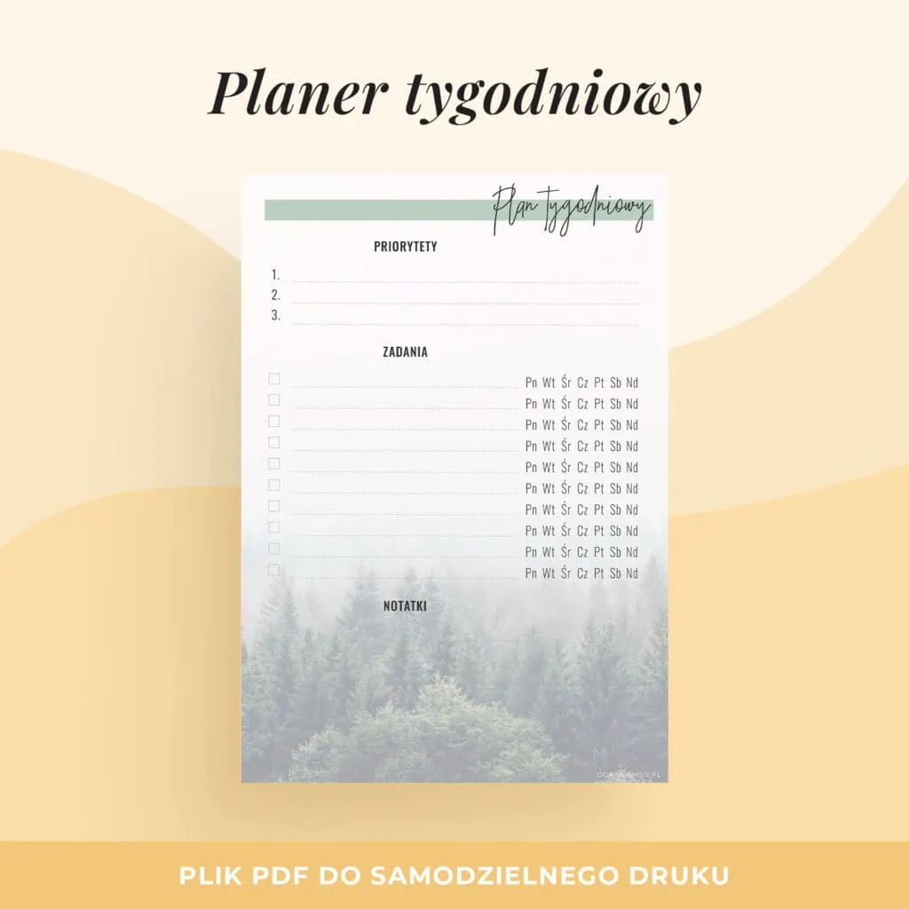 Planer tygodniowy do druku “Las” | Format A5