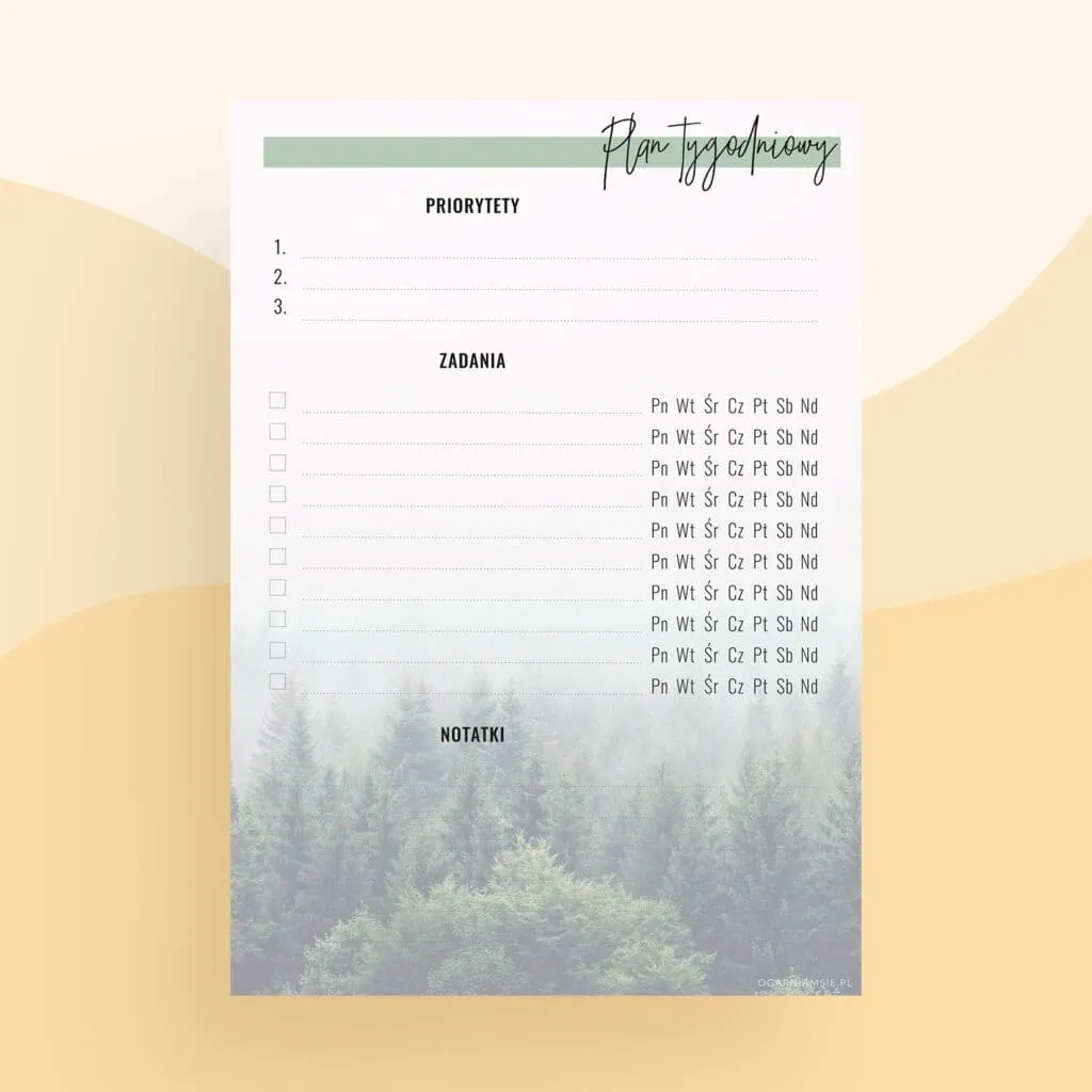 Planer tygodniowy do druku “Las” | Format A5 (2)