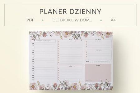 Planer Dzienny Kwiaty, A4 do druku - mockup