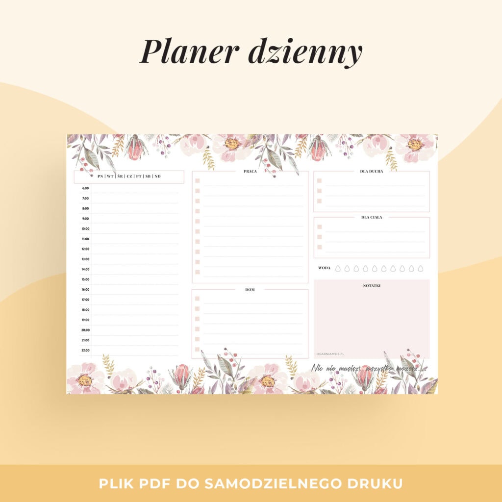 Planer Dzienny “Kwiaty” do druku | Format A4