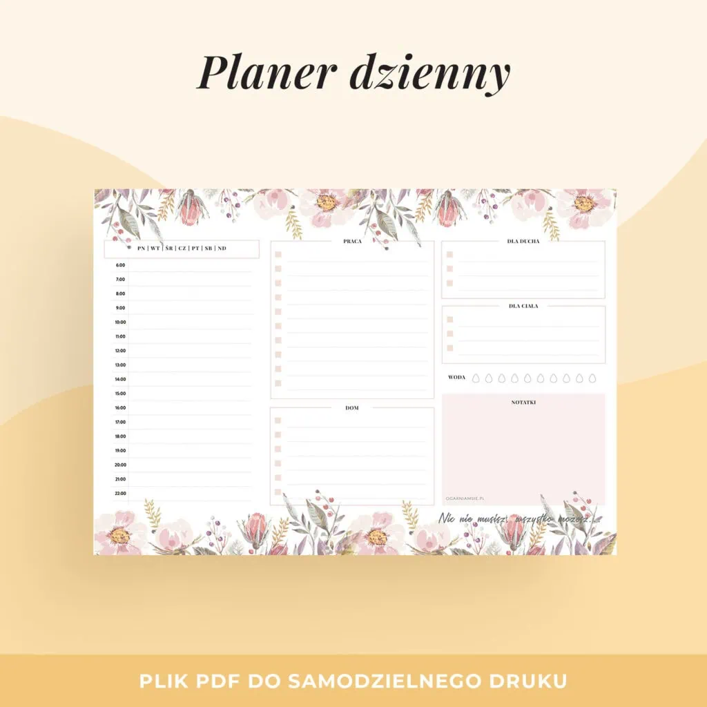 Planer Dzienny “Kwiaty” do druku | Format A4