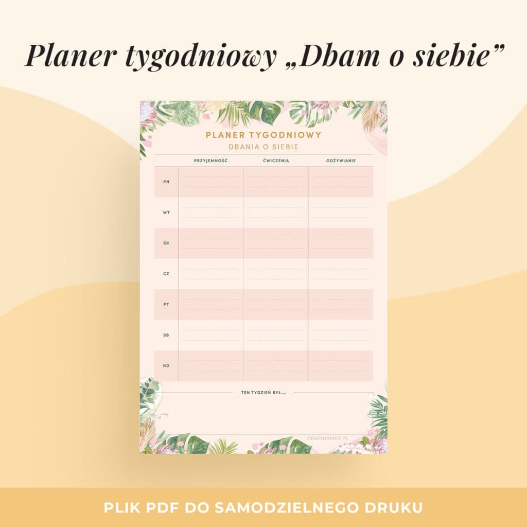 Planer Tygodniowy Dbania o siebie “Tropikalny róż” do druku