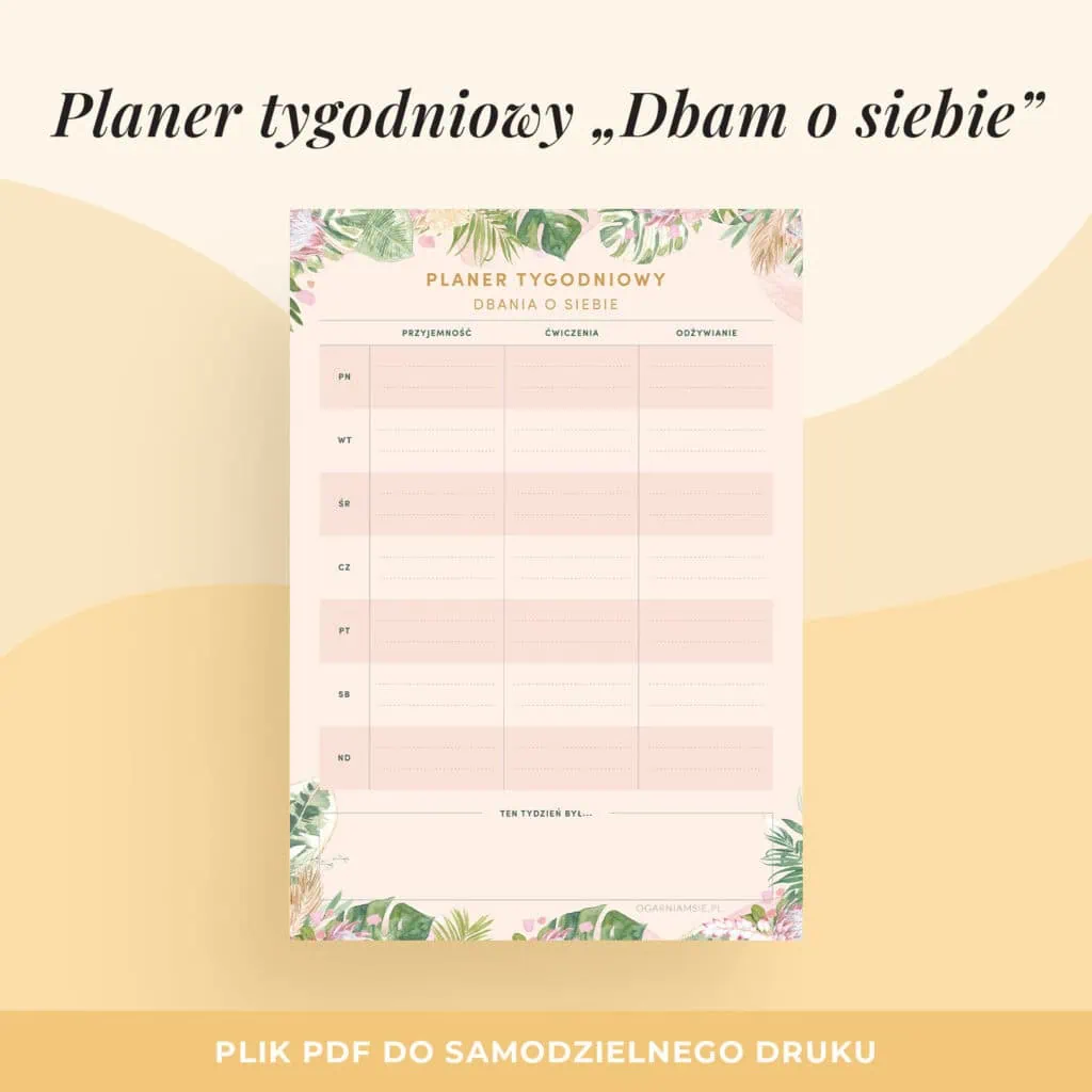 Planer Tygodniowy Dbania o siebie “Tropikalny róż” do druku
