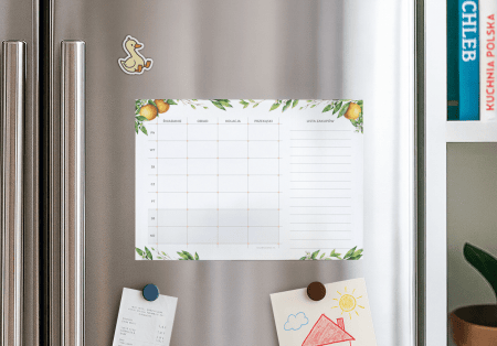 Rodzinny planer posiłków, magnetyczny “Kwiaty Pomarańczy” A4