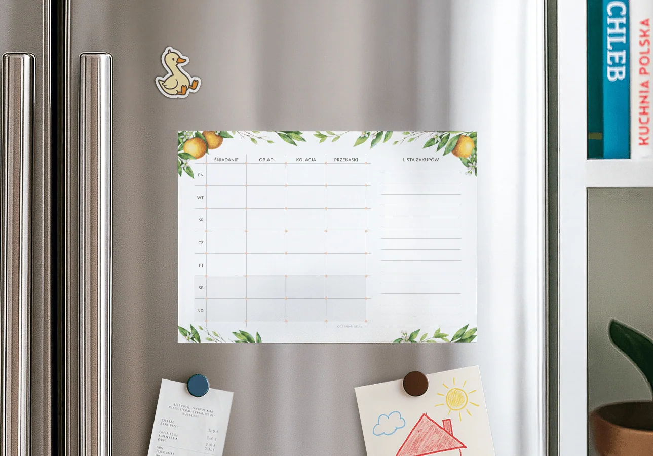 Rodzinny planer posiłków, magnetyczny “Kwiaty Pomarańczy” A4