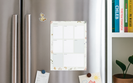 Rodzinny planer tygodniowy, magnetyczny- „Pastelowa Łąka” A4 w pionie