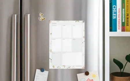 Rodzinny planer tygodniowy, magnetyczny- „Pastelowa Łąka” A4 w pionie